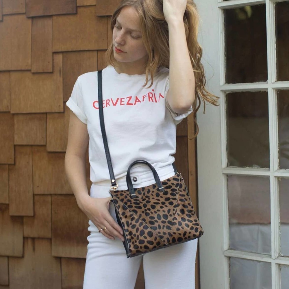 CLARE V Bag Womens Black Brown Petite Simple Tote Leopard Patchwork NWT - Picture 13 of 13